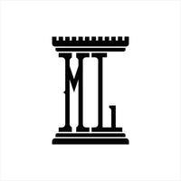 monogramme de logo ml avec modèle de conception en forme de pilier vecteur