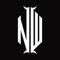 nw logo monogramme avec modèle de conception en forme de corne vecteur