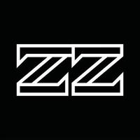 monogramme du logo zz avec espace négatif de style de ligne vecteur