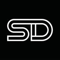 monogramme du logo sd avec espace négatif de style de ligne vecteur