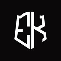 monogramme de logo ek avec modèle de conception de ruban en forme de bouclier vecteur