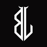monogramme de logo bj avec modèle de conception noir et blanc isolé en forme de corne vecteur