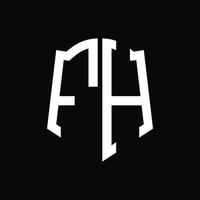 monogramme du logo fh avec modèle de conception de ruban en forme de bouclier vecteur