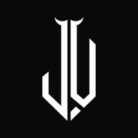 monogramme de logo jv avec modèle de conception noir et blanc isolé en forme de corne vecteur