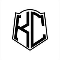 monogramme du logo kc avec modèle de conception de contour en forme de bouclier vecteur