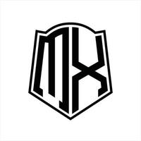 monogramme de logo mx avec modèle de conception de contour en forme de bouclier vecteur