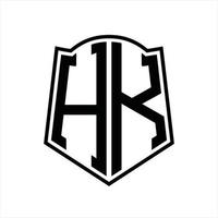 monogramme de logo hk avec modèle de conception de contour en forme de bouclier vecteur