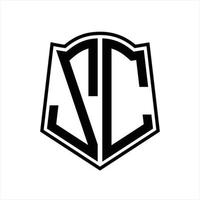 monogramme du logo zc avec modèle de conception de contour en forme de bouclier vecteur