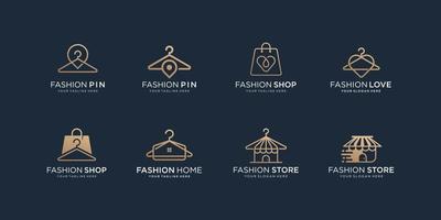 ensemble de création de logo de mode. magasin de mode, cintres, ligne minimaliste, collection de logos de magasin de shopping. vecteur
