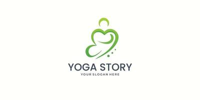 modèle vectoriel d'histoire de santé yoga. concept de conception de logo, médical, soins de santé, histoire. vecteur premium