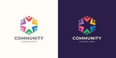 conception de logo communautaire d'inspiration concept coloré. groupe social, concept d'étoiles, personnes humaines ensemble. vecteur