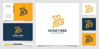 abeille miel créatif icône symbole logo ligne art style linéaire logotype. création de logo, icône et carte de visite. vecteur premium