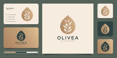 modèle de conception de logo d'olivier et d'huile et cartes de visite. vecteur premium