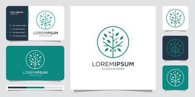 logo d'arbre moderne avec carte de visite. vecteur premium