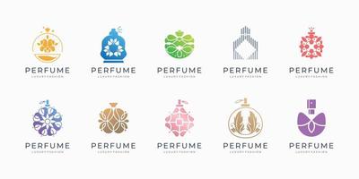 collection de luxe de modèle de logo de parfum avec inspiration de couleur dégradée. logo de bouteille de parfum. vecteur