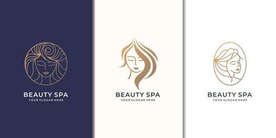 conception de jeu de logo femme beauté inspiration. spa de beauté de luxe, logo féminin féminin, couleur dorée. vecteur