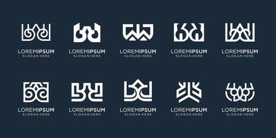 ensemble de modèle de conception de logo abstrait lettre initiale w. icônes pour les affaires de luxe, élégant, entreprise, identité, entreprise. vecteur premium