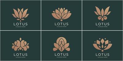 ensemble de conception de logo de lotus. or, luxe, plat, style, logo abstrait lotus, fleur, nature. vecteur premium