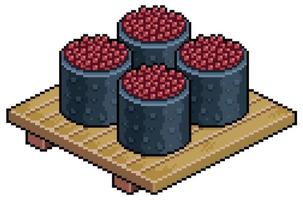 pixel art ikura nigiri sur planche de bois pour l'icône de vecteur de sushi pour le jeu 8bit sur fond blanc