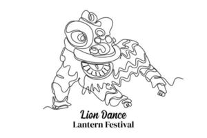 une ligne continue dessinant la danse du lion. concept de fête des lanternes. illustration graphique vectorielle de dessin à une seule ligne. vecteur