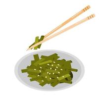 les haricots verts aux graines de sésame sur un bâton sont un délicieux plat asiatique vecteur