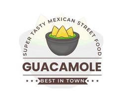 logo guacamole. nachos avec un bol de sauce à l'avocat. cuisine de rue traditionnelle mexicaine. style de dessin animé plat. vecteur