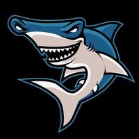 logo mascotte requins marteaux isolé sur bleu foncé vecteur