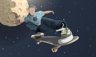 illustration de skateur sur la lune de l'espace vecteur