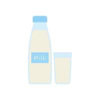 lait en illustration vectorielle de bouteille et verre design plat. éléments pour la conception de produits laitiers, logo ferme, épicerie, aliments santé vecteur