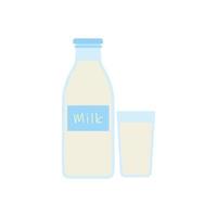 lait en illustration vectorielle de bouteille et verre design plat. éléments pour la conception de produits laitiers, logo ferme, épicerie, aliments santé vecteur