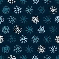 fond transparent de flocons de neige dessinés à la main. flocons de neige colorés bleus sur fond bleu. éléments de décoration de noël et du nouvel an. illustration vectorielle. vecteur