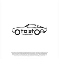 inspiration de modèle de conception de logo de voiture, illustration vectorielle, logo de véhicule, logo automobile avec forme de voiture et lettrage oto stop vecteur