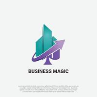 logo magique d'entreprise, logo de tendance haussière pour la finance ou le commerce image vectorielle de conception de logo de graphique de tendance haussière, combinant le logo de pique de carte de poker comme barre magique et graphique vecteur