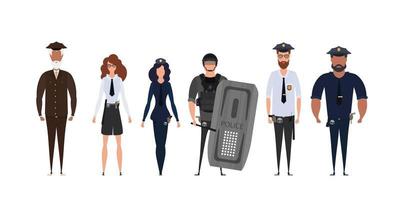 groupe de policiers. policier et agent de sécurité en illustration uniforme. personnages vectoriels de flics femme et homme. vecteur