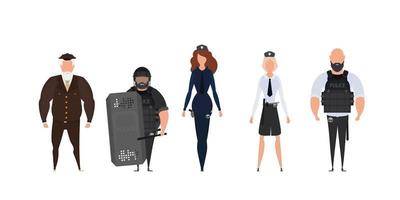 groupe de policiers. policier et agent de sécurité en illustration uniforme. personnages vectoriels de flics femme et homme. vecteur