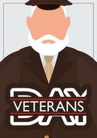 carte postale de la fête des anciens combattants. vétéran en uniforme militaire marron. illustration vectorielle. vecteur