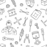 doodle mécanicien de fond sans couture vecteur