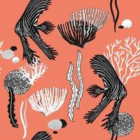 poissons exotiques, coraux et plantes sous-marines modèle sans couture. conception de la vie océanique pour le tissu, le textile de maison, le papier d'emballage vecteur