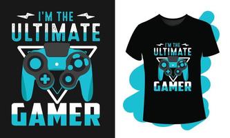 je suis le t-shirt de typographie gamer ultime avec illustration de manette de jeu joysticks vecteur