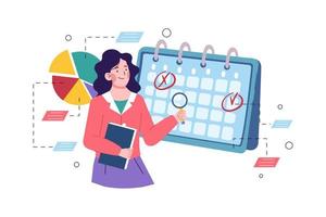 femme d'affaires vérifiant son concept d'illustration d'horaire sur fond blanc vecteur