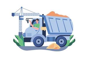 chauffeur de camion levant la main assis dans un camion de construction vecteur