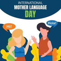 le graphique vectoriel d'illustration des hommes et des femmes communiquent dans différentes langues, parfait pour la journée internationale, la journée de la langue maternelle, la fête, la carte de voeux, etc.