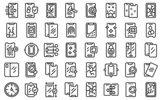 verre de protection pour les icônes de smartphone définir le vecteur de contour. fissure de verre