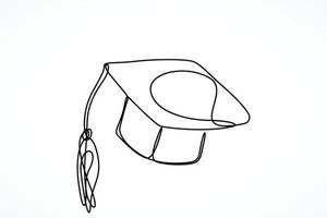 dessin au trait unique du chapeau de graduation vecteur