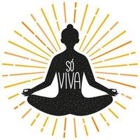 illustration représentant la méditation et le yoga avec une phrase en portugais brésilien. traduction - juste vivre. vecteur