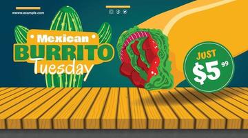 bannière de burrito de nourriture mexicaine de nourriture latino-américaine vecteur