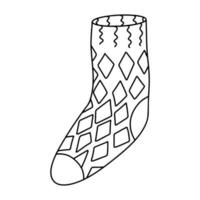 chaussette avec motif coeurs dans un style doodle dessiné à la main. illustration vectorielle pour livre de coloriage pour enfants. vecteur