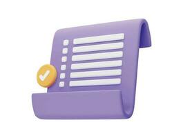 Rendu 3d de l'icône de paiement en ligne de reçu de transaction de facture papier vecteur