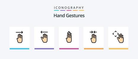 ligne de gestes de la main remplie de 5 icônes, y compris la main. geste. en haut. quatre doigts. prise. conception d'icônes créatives vecteur