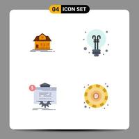 pack de 4 icônes plates créatives d'éléments de conception vectoriels modifiables de technologie d'éducation immobilière de progrès à la maison vecteur